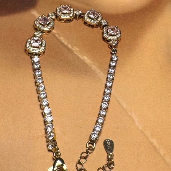 Sterling Silver Bracelet with gold plating! Gorgeous pink and white! - Picture 3 of 3